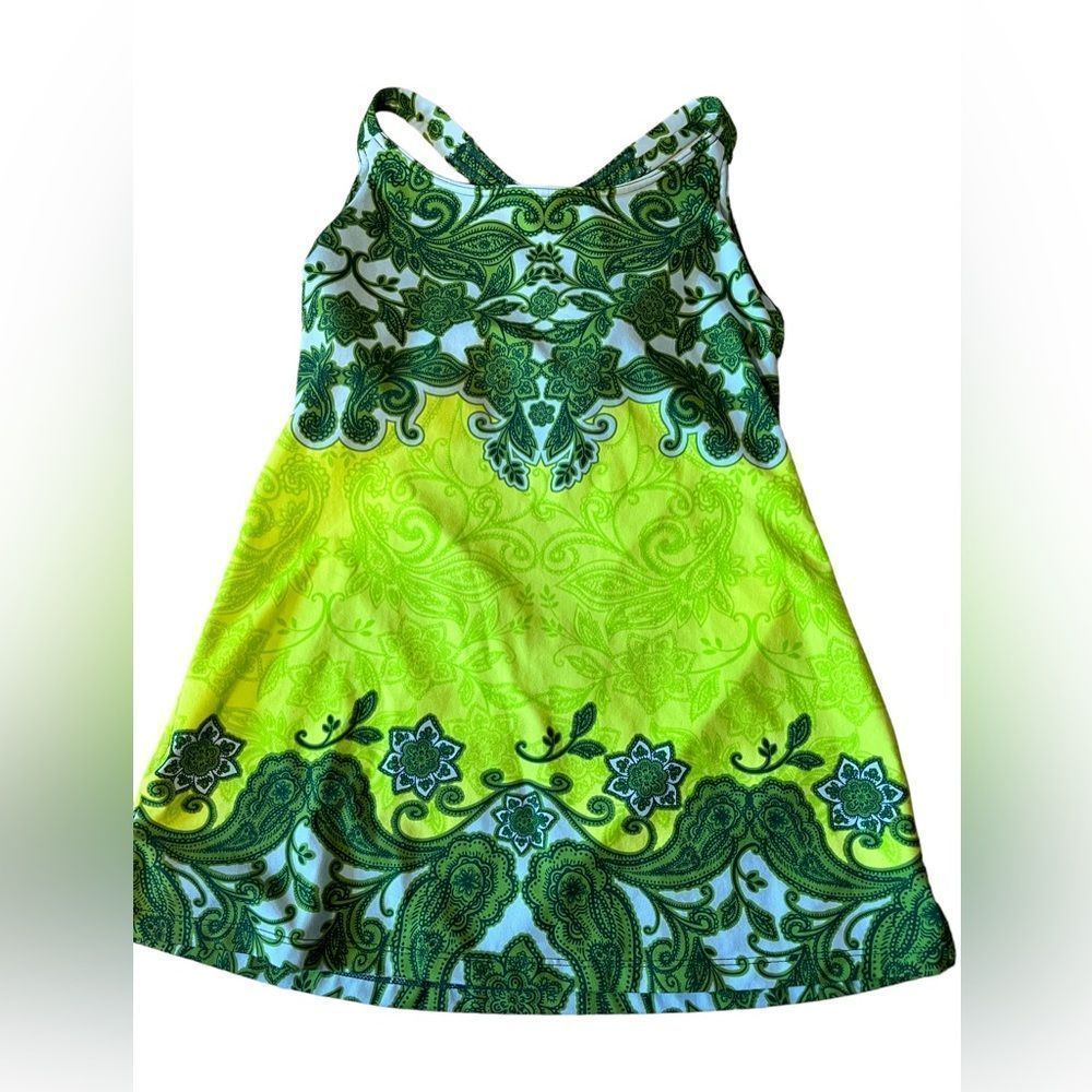 Athleta Tankini Swim Top Lime Green Blue Paisley